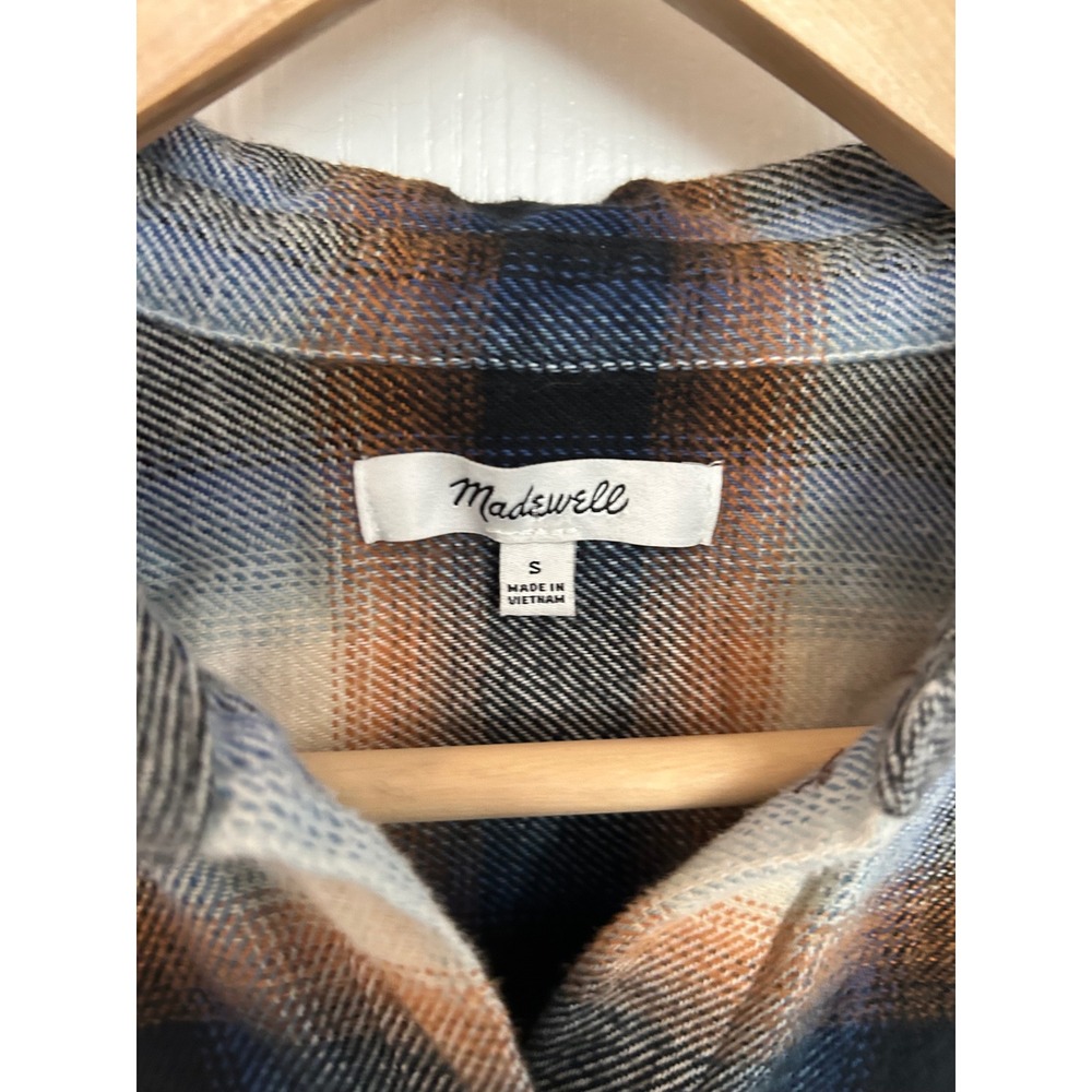 Madewell Plaid Flannel Button Down Shirt Blue Orange Ombre Cotton Small - Picture 5 of 8